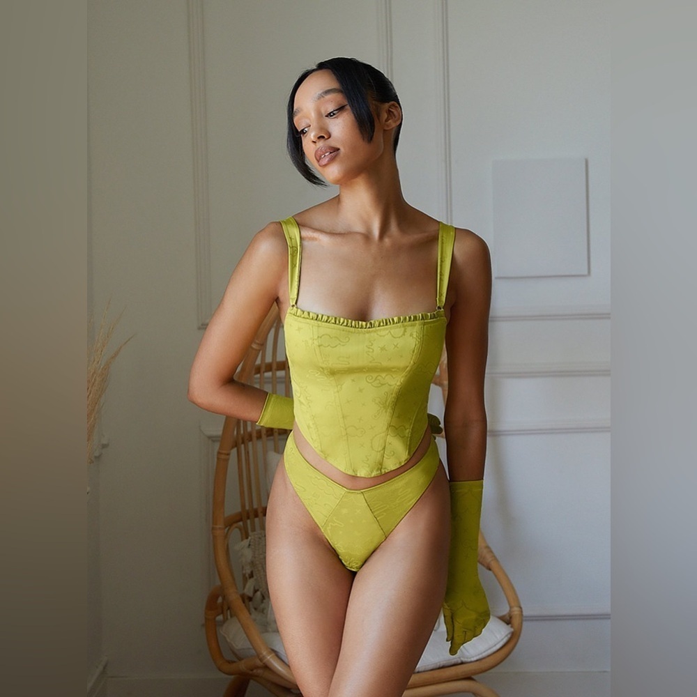 NEW Savage x Fenty Heavenly Satin Bustier Corset Top Green Jacquard Large NWT